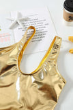 Sexy Gold Leather Swimsuit 2026 Women Shiny Padded Beach One Piece Swimwear Summer Bathing Suit Slim Tummy Control Monokini