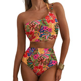 Women Sexy High Waist Split Swimsuit Lace Up Floral Bikini Set Summer Two-piece Beachwear Bathing Suit Thong Biquinis