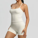 Women's Slim Shoulder Yoga Vest High Waisted Waist Hugging Naked Yoga Three Part Shorts Exercise Set Popular Fitness Clothing