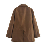 Foridol Turn Down Collar Brown Autumn Jacket for Women Casual Single Breasted Long Coat Jacket Female Winter Jacket Back Slit