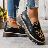 Fashion Leopard Print Platform Loafers Women Plus Size 43 Slip On Pu Leather Shoes Woman Comfort Thick Bottom Office Work Shoes