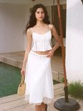 Foridol Summer White Dress Set Women 2pcs Matching Set Skirt Outfits Spaghetti Strap Top+skirt Set Vacation Beach Dress 2025