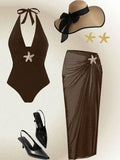 Vintage Black White Long Skirt Swimwear Sets Women Deep V Neck Starfish Hollow Out Bathing Suit Holiday One Piece Swimsuit 2026