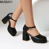 NASBAVI Platform Pumps Chunky Heel Ankle Strap Shoes 2025 Spring Summer Wedding Shoes Fashion Sexy Mary Janes Pumps Big Size 48