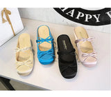 BIGTREE Satin Bow With One Strap With Shallow Mouth Half-Tugging Women's Hollow Inner Heightened Round-Head Sandals Comfortable