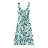 French Style Low-cut Polka Dot Print Camisole Dress For Women Sexy Side Slit Waist-cinching Mid-length Beach Dress Charming WYLB