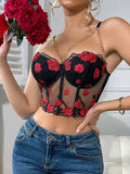 Spicy Girl Fishbone Bra Floral Strap Camisole Sexy Underwire Tube Top Flower Embroidered Top Transparent Pure Desire Casaul OCI1