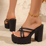 Woven Strap Chunky High Heel Sandals Women 2026 Summer Pu Leather Super High Heeled Sandles Woman Plus Size 43 Platform Slippers
