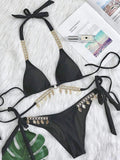 Wrap Around Halter Diamond Bikini Women Swimsuit Female Metal Chains Swimwear Two-pieces Bikini Set Brazilian Bathing Suit Swim