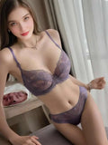 Ultra Thin Lingerie Set, French Lace Underwire Bra for Large Boobs Push Up & Gather, Sexy Pure Design, Breathable Comfort MOYISU