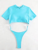 XS - L Mini Micro Thong Short Sleeve One Piece Swimsuit Women Female Swimwear Cut Cut Monokini High Cut Bathing Suit Swim Lady