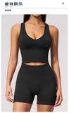 Seamless Yoga Sets Women Breathable V Neck Shockproof Sports Vest Fitness Suit Outwear High Waist Shorts Training Fitness Suit
