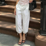 Summer women's elastic waist casual workwear low-rise mid-pants comfortable woven pants