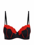 Women's Sexy Contrast Color Lace Push Up Bra Underwire Adjustable Straps Red Lace Trim Comfortable Lingerie