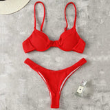 Wrinkled Underwired V-Bar Bikini Swimsuit Female Swimwear Women Two-pieces Bikini set High Cut Bather Bathing Suit Swim Lady