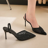 Sexy Pointed Toe Thin High Heel Slippers Women Plus Size 34-43 Stiletto Heeled Party Shoes Woman Elegant Slip On Sandals Ladies