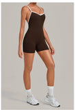 New Tight One-piece Yoga Suit Women Color Contrast Splicing Hollow Back Cross Sports Jumpsuit Outwear Slimming Fitness Bodysuits