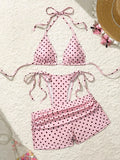 With Shorts Polka Dot Halter Mini Micro Thong Bikini Female Swimsuit Women Swimwear Three-pieces Bikini Set Bathing Suit Swim
