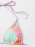 Women Tie Dye Print Micro Mini String Bikini Sets Three Pieces with Mesh Bow Tie Skirt Swimsuit Bathing Suit Beach Outfits