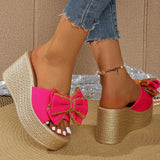 Street Bow Knot Chunky Platform Slippers Women Fashion Round Toe High Heel Sandals Woman Plus Size Wear-Resistant Slides Mujer