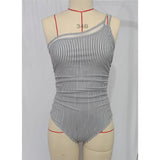 S - XXL Sexy One Shoulder High Cut Leg One Piece Swimsuit Women Swimwear Female Striped Monokini Bather Bathing Suit Swim K7096