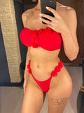 XS - L 3D Flowers Bandeau High Cut Bikini Women Swimwear Female Swimsuit Two-Pieces Bikini Set Bather Bathing Suit Swim V5961