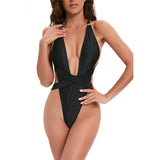 New Sexy One Piece Swimsuit Swimwear Women Black Deep V-neck Bandage Cross Backless Beachwear Bathing Suit Banadores Mujer 2026