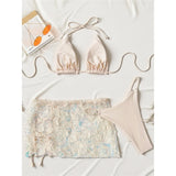 S - XL Three-pieces Bikini set With Skirt Flowers Sequins Bikini Female Swimsuit Women Swimwear Bather Bathing Suit Swim V7864