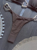 New Sexy Bikini Solid Color Lace-up Split Two-piece Swimsuit for Women