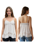 Women's Summer Dot Print Camisole Elegant Lace Patchwork Sleeveless V Neck Slim Fit Spaghetti Strap Tank Tops