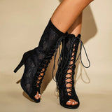 New Big Size 42 Sexy Thin High Heels Cross-tied Gladiator Sandals Women Elegant Black Dancing Party Shoes Stiletto Ankle Booties
