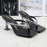 2025 Summer Flip Flops Crystal Slides Women 8cm High Heels Mules Crystal Glitter Block Low Heels Slippers Glitter Platform Shoes