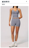 2pcs Seamless Lycra Sports Yoga Sets Women's Hanging Neck Tank Top High Elasticity Hip Lifting Shorts Workout Outfits Tracksuit