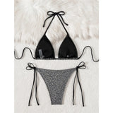 Sparkling Leopard Halter Bikini Female Swimsuit Women Swimwear Two-pieces Bikini set High Leg Cut Bather Bathing Suit Swim K7182