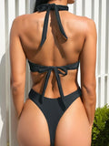 Sexy Tummy Cut Out Halter Women Thong Swimwear One Piece Swimsuit Female High Cut Monokini Rings Bathing Suit Swim Beach Wear