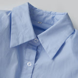 Women's Spring Autumn Solid Color Back Tie-up Tops Long Sleeve Turn Down Collar Casual Button Up Shirts