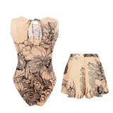 UPF 35+ Retro Sleeveless Swimwear Bodysuit High-end Mesh One Piece Swimsuit Women 2026 Sexy High Cut Bathing Suit with Cover Up
