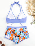 Halter Bikinis 2026 Women Printed Swimsuit Shorts High Waist Swimwear Female Bathers Swimming Bathing Suit Summer Beachwear