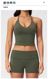 Color Blocked Yoga Suit 2 Pieces Women Slim Sports Tank Top High Waist Leggings Shorts Outfit Tight Outdoor Running Fitness Suit