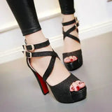 Women's Sandals Summer New Style Fashion Fish Mouth Open Toe Buckle Thick Heel High Heel Women's Shoes Plus Size 33-43 High 11cm