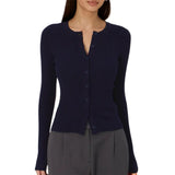 Autumn Winter Sweater Cardigan Women Solid Color Long Sleeve Round Neck Button Up Ribbed Knitwear Slim Coat