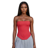 Women Solid Color Tube Tops Slim Tie Back Off Shoulder Sleeveless Crop Trendy Summer Tops Streetwear