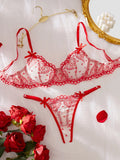 European and American erotic lingerie love lace print Valentine's Day pure desire push-up bra set