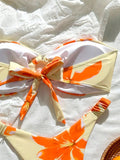 Floral Printed Wrinkled Bandeau Bikini Female Swimsuit Women Swimwear Two-pieces Bikini Set High Cut Bather Bathing Suit Swim