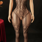Sexy Bodysuit With Hollowed-out Chest Mesh Sexy One-piece Jacquard Open-crotch Halter Neck Backless Deep V Sleeveless Charm 57AF