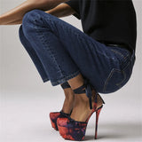 2025 Brand Sexy Satin Black Super High Heels Sandals Women Summer Ankle Wrap Party Shoes Red Stiletto Ballet Platform Sandals