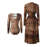S - XXL With Cover Up Long Sleeve Leopard Printed Women Swimwear One Piece Swimsuit Female Padded Bather Bathing Suit Swim V7353