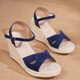 Yellow Soft Espadrille Wedge Heel Sandals Women Adjustable Ankle Strap Pink Jute Platform Summer Shoes Big Size 43