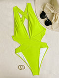 Sexy Solid Back Cross 2024 Swimsuit One Piece Backless Wrinkle Bikini Thong Swimwear Bodysuits Women Biquini Bathing Suits