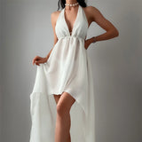 S - XL New Sexy Halter Deep V Neck Backless Tunic Beach Cover Up Cover-ups Beach Dress Beach Wear Beachwear Female Women K5213
